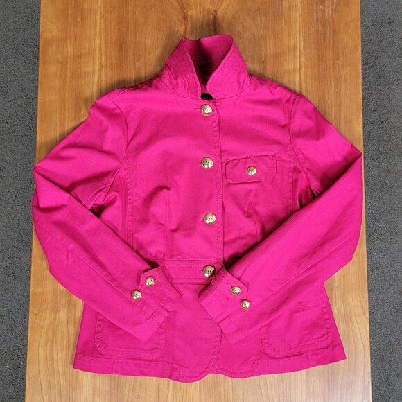 Talbots Stretch Cotton Hot Pink Gold Button Jacket - 8P - Picture 5 of 15